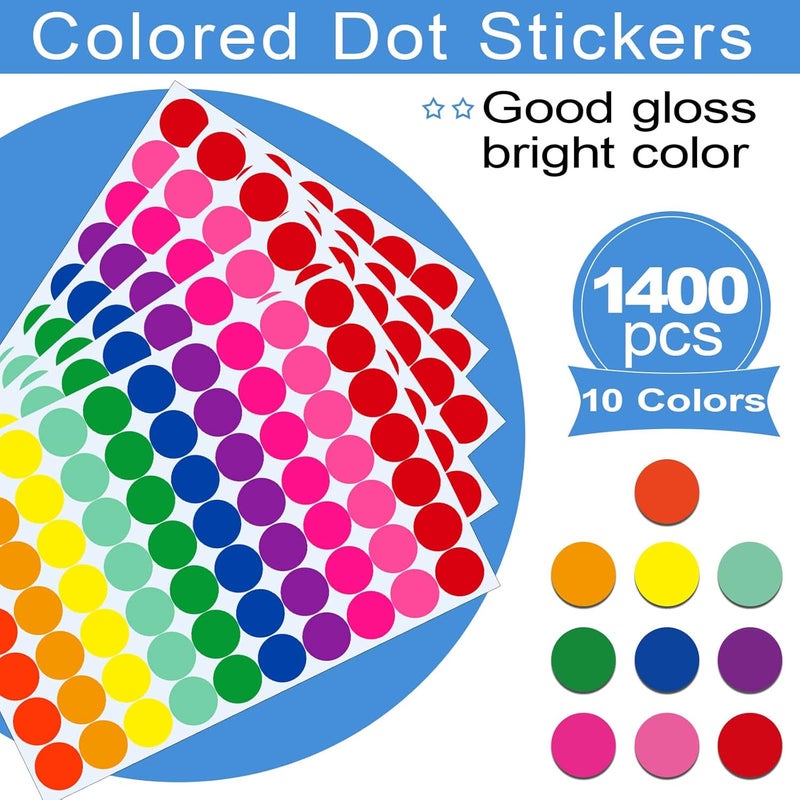 DINGEE Dot Stickers 1400 PCS Color Coding Labels Round Circle Sticker 3/4 Inch Colored Dot Label for Toddlers Office Student Classroom Papers Etc - Image 5